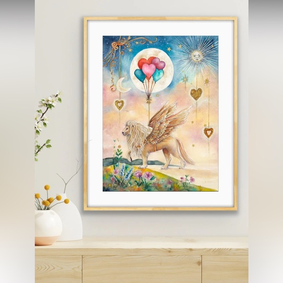 Winged Lion, Heart Balloons: Celestial Guardian of the Heartlight Fine Art Print - Picture 2 of 8